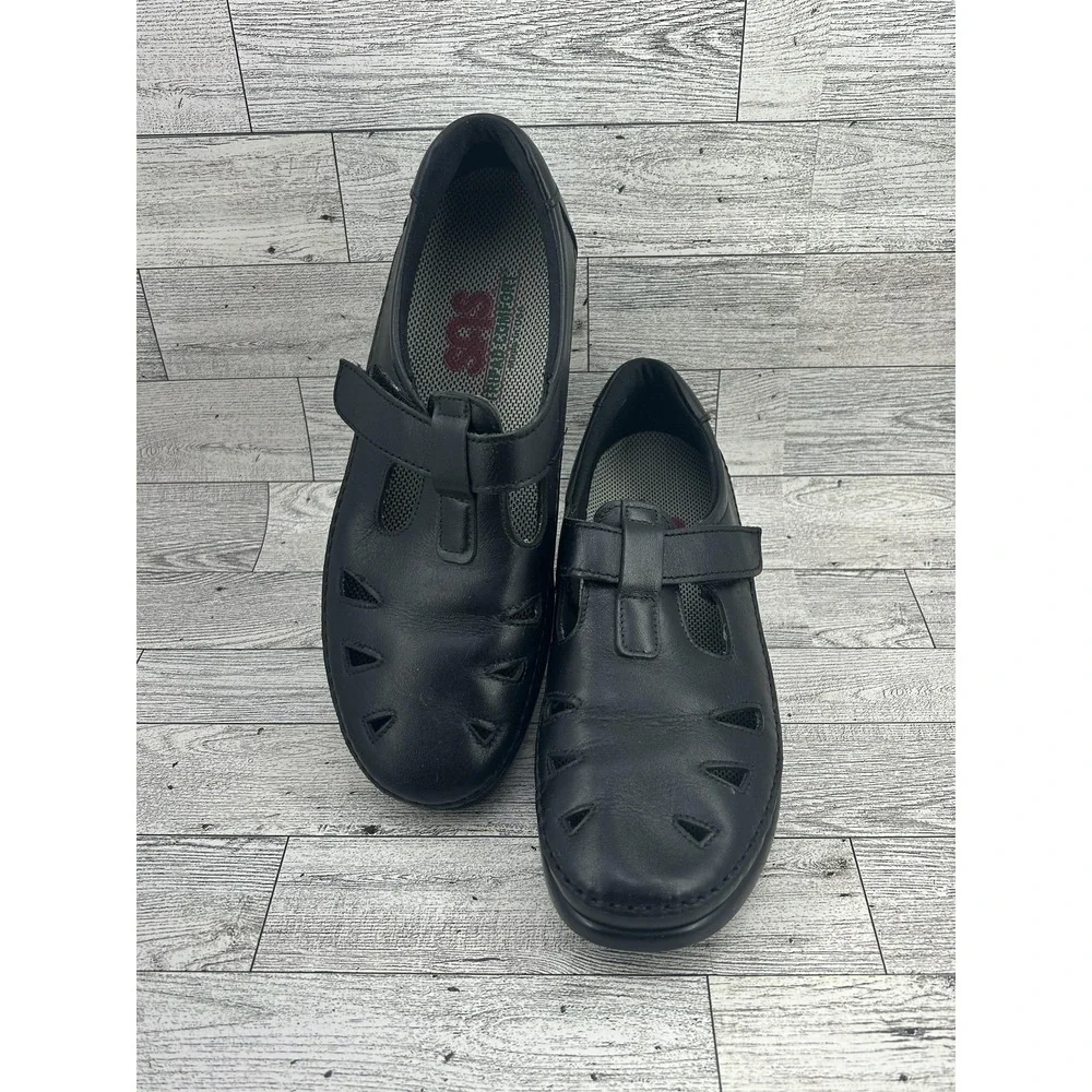 SAS Tripad Comfort Shoes Womens Size 7.5‎ N Black Leather Cut Out Strap Made USA